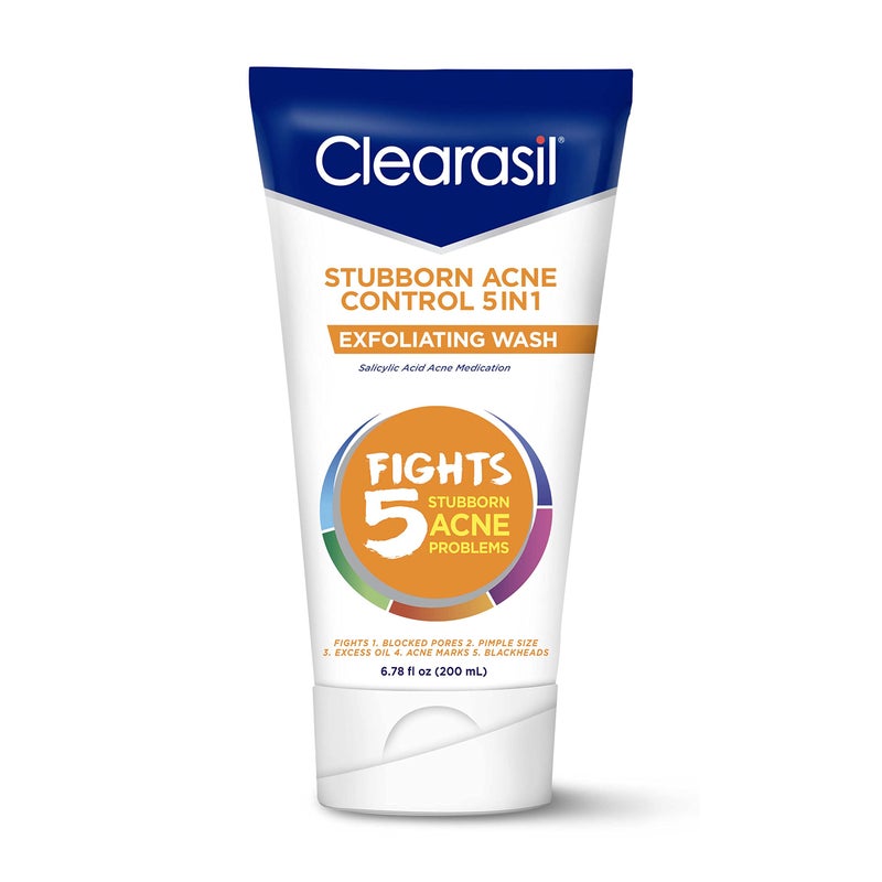 Clearasil Stubborn Acne Control 5in1 Exfoliating Wash, Maximum Strenght with 2% Salicylic Acid Acne Treatment Medicine, Daily Acne Facial Cleanser 6.78 fl oz - Image 1